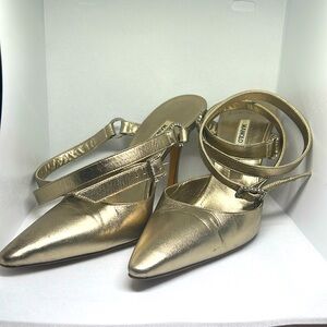 Manolo Blahnik Metallic Gold Pointed-Toe Ankle-Strap Heels